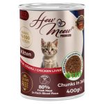 12 Adet How Meow Parça Yavru Kedi Konservesi Tavuk Ciğerli 400 g